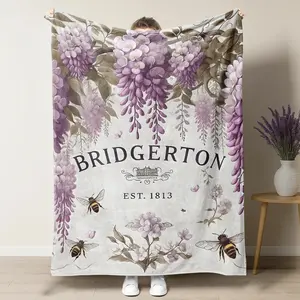 Bridgerton Wisteria & Bees Flannel Blanket,Elegant Regency Era Floral Design, Soft Lightweight Throw for Fans of the Hit Series, Perfect for Charming Home Blanket