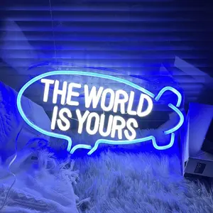 The World Is Yours Neon Sign,Dimmable Blimp Airship LED Neon Light Sign for Man Cave,Beer Bar,Game Room,Wedding Birthday Party,Gift For Him,Custom Neon Sign