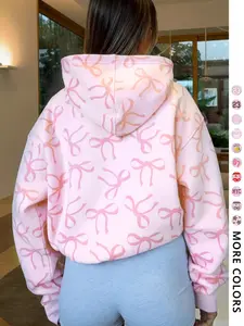 Women's Bow Letter Butterfly Hoodie, Casual Long Sleeve Fitted Sweatshirt, Fashion Streetwear for Fall & Winter, Campus Fresh Style