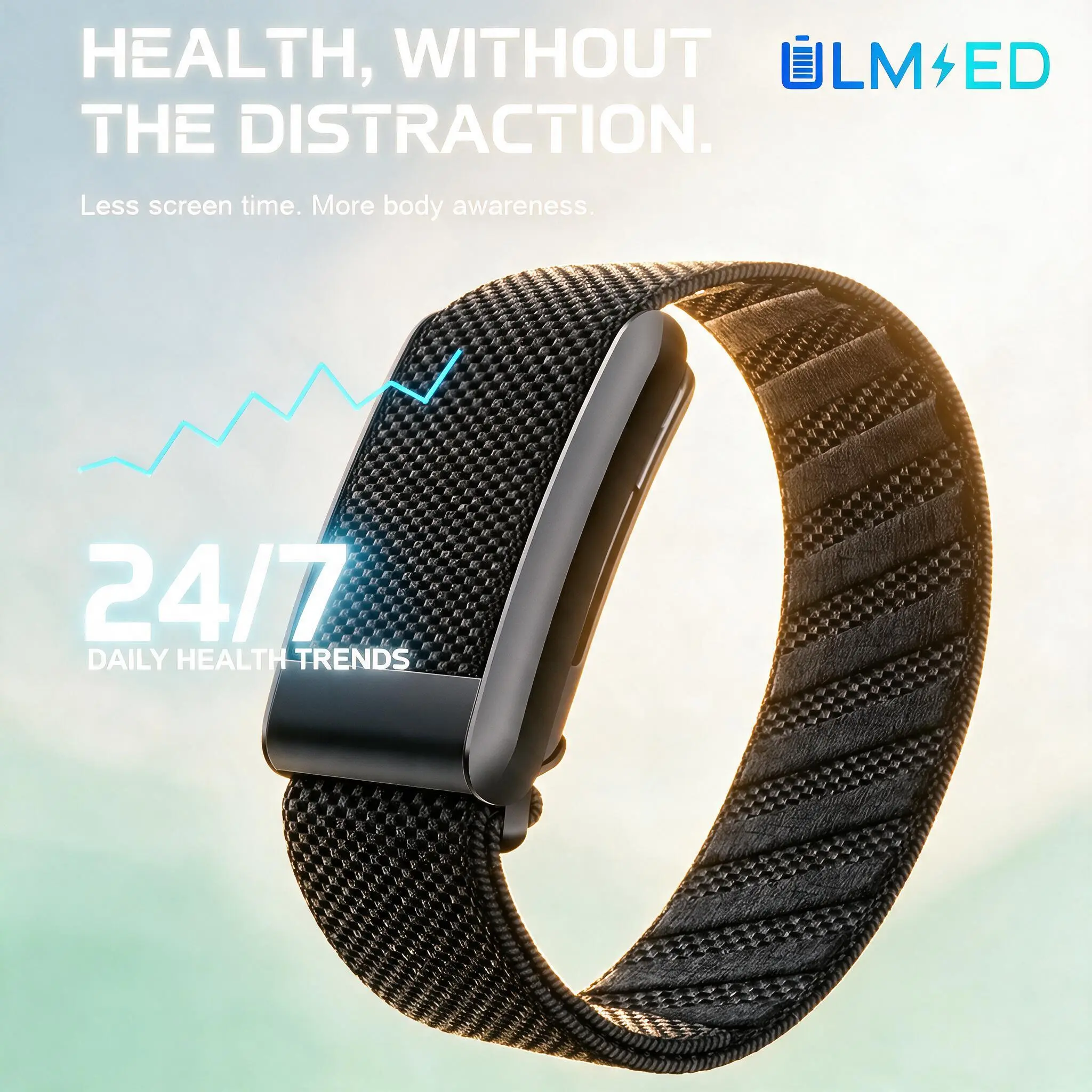 ULMIED Screen-Free Fitness Smart Band, 24/7 Sleep & Heart Rate Monitoring, Step Counter & Calorie Tracker, Water-Resistant Activity Wristband for Workout Recovery & Daily Wellness, Up to 30-Day Battery Life