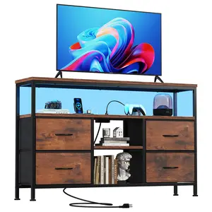 Modern TV Stand with 4 Drawers, Open Shelf & Adjustable ft - LED Lights & Power Outlets Entertainment Center, Media Console for 50-in TV, Bedroom & Living Room Indoor Furniture, Tv Console Cabinet