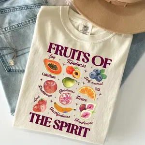 Comfort Colors Boho Christian TShirt Fruits of the Spirit TShirt, Fruits and Gifts of the Holy Spirit, Retro Jesus Apparel, Floral Graphic T-Shirt