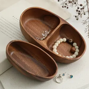 1pc Wooden Tray Jewelry Dish | Cosmetics Organizer, Durable Storage Organizer, Bathroom Clutter, Decorative Serving Platter, Small Storage Tray, Boat Shape, Rustic Style, Storage Containers