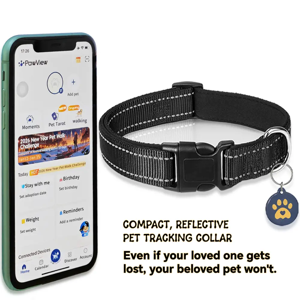 PawDuct Reflective Pet GPS Tracking Collar with Personalized Tag, Quick-Release Buckle, Adjustable Nylon, Reflective Collars for All Dog Sizes, Multiple Colors