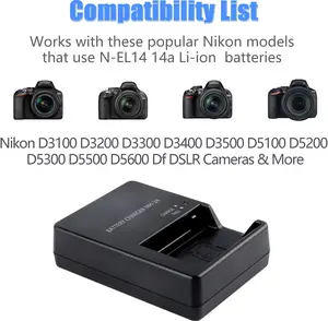 EDEKOY MH-24 Battery Charger Compatible with Nikon EN-EL14 14a P7100 P7000 D5100 D5200 D5300 D5500 D5600 Df D3100 D3200 D3300 Digital SLR ,Vlog kit Camera