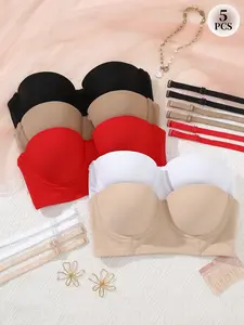 5PCS Women's Seamless Elegant Underwire Push-Up Fit Bra,Medium Support Lift Anti‑sagging Balconette, Adjustable Removable Straps, Breathable Comfort,for Daily Wear