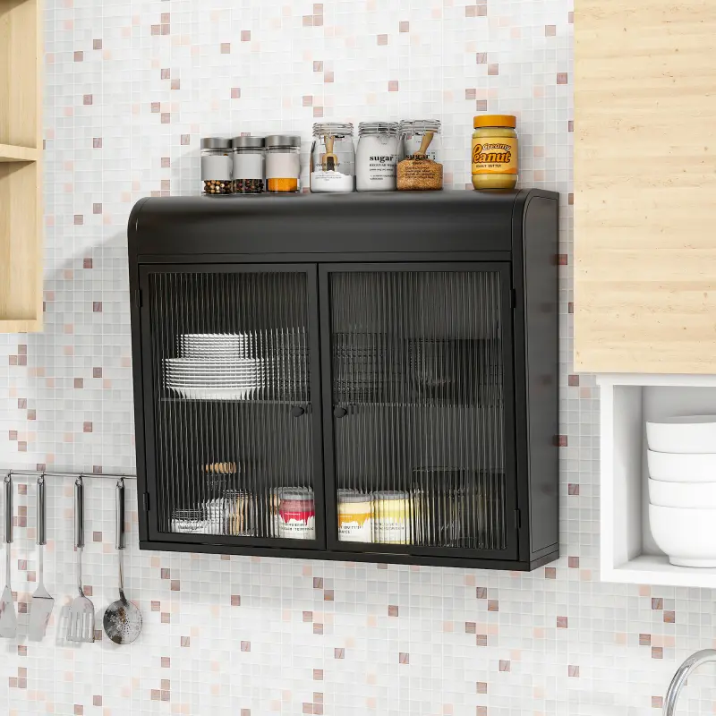 [SOIYELIFE] 2-Door Wall-Mounted Metal Storage Cabinet with Tempered Glass Doors & Shelves for Bathroom, Kitchen, Living Room & Office,Unique furniture