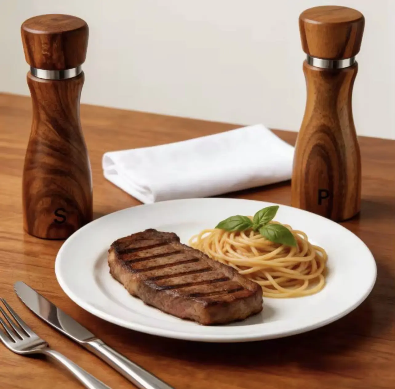 Pepper mill (hand-operated) Acacia wooden salt & pepper grinders with ceramic/stainless core 47*33*33