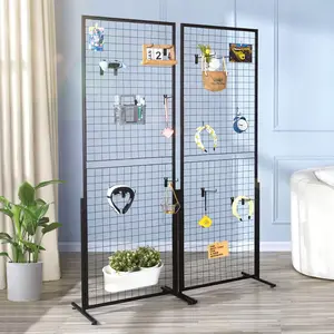 2Pcs 2x5.6ft Grid Wall Panels Tower, 2 Packs Wire Gridwall Display Racks With T-Base Floorstanding, Double Side Gridwall Panels For Art Craft Shows, Retail Display With Extra Clips And HooksRoom Decor