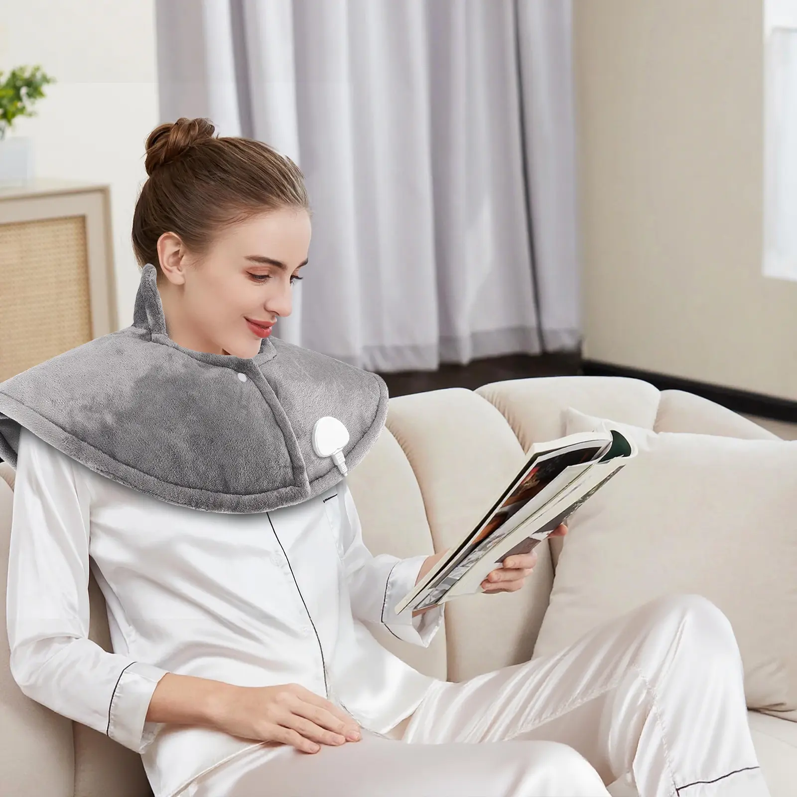 Heated Neck and Shoulder Wrap, Electric Heating Pad for Neck Shoulder Pain Relief, Soft Flannel Heat Therapy Wrap for Home Office, Winter Warm Gift for Men Women