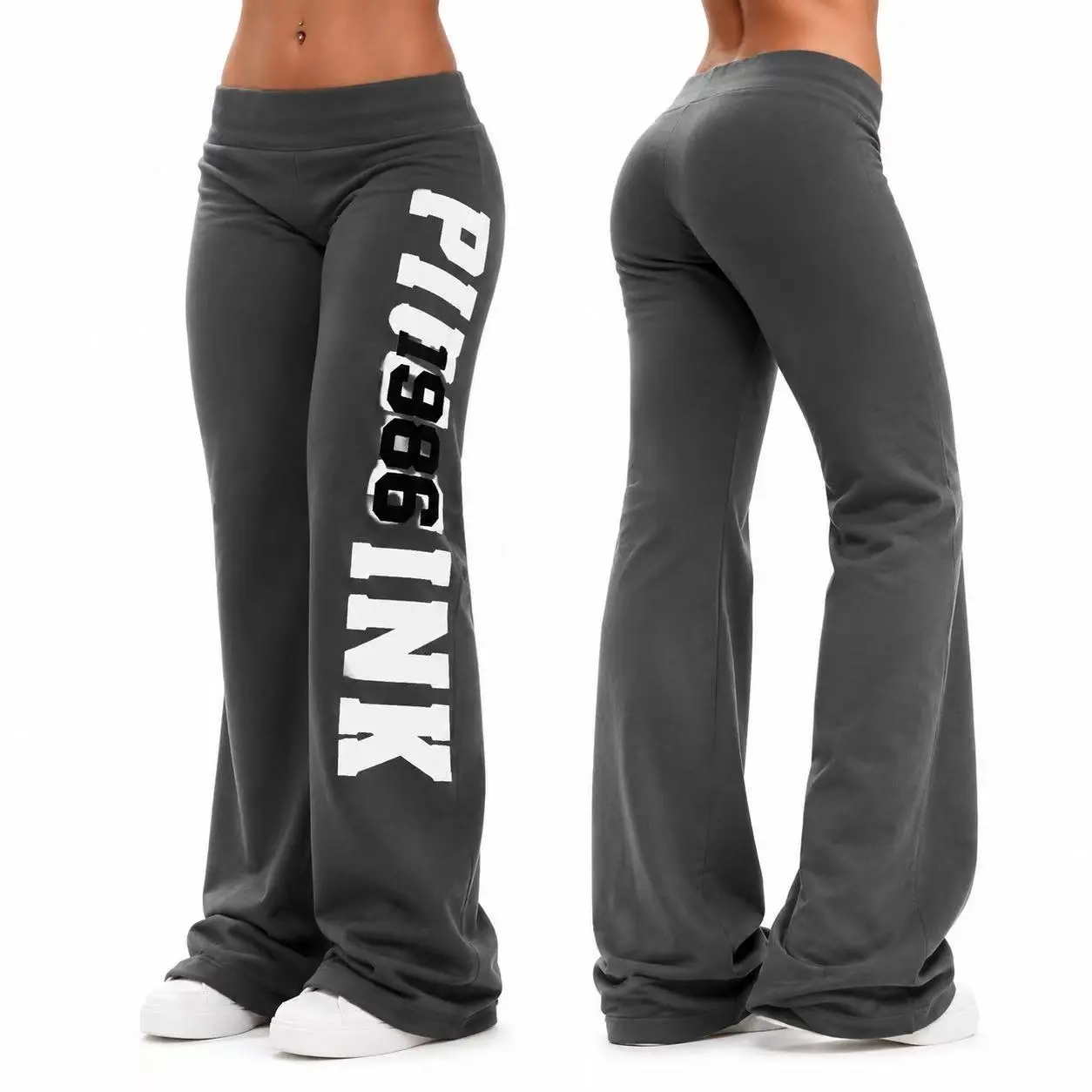 Women's Y2K Letter Graphic Flare Sweatpants | Charcoal Grey Lounge Pants Womenswear Athletic