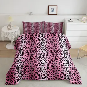 Hot Pink Leopard Comforter Set,King,Cheetah Fur Print Bedding Set,Leopard Stripes Comforter,Wildlife Duvet Set with 2 Pillow Case