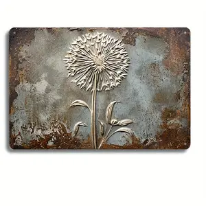 Dandelion Pressed Metal Wall Art for Rustic Decor, Industrial Style Iron Decoration for Home and Garden, Modern Home Decor, Pre-Holed Metal Sign