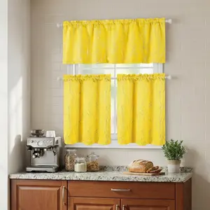 Curtain Club 3 Panels 18x54inch & 2 Tiers 26x36inch Blackout Kitchen Curtains 1 Valance Rubber Foil Print for Easy Installation Versatile Window Treatments Curtaintrack Home Textile Blackout Privacy Grommet Curtains Set FT24791