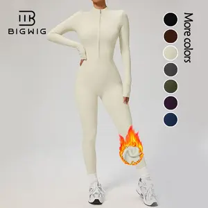 BIGWIG Women's Solid Zip Up Skiing Jumpsuit Thermal Insulation Long Sleeve Jumpsuit for Skiing Cycling Ladies Sportswear for Fall Winter Sporty Comfy Jumpsuit