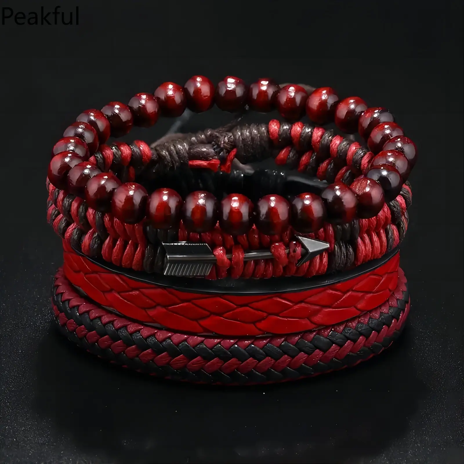 Vintage Style Red Cupid's Arrow Leather Bracelet Set (Unisex) - Multi-Layer Braided Wristbands Vintage Style Red Cupid's Arrow Leather Bracelet Set (Unisex) - Multi-Layer Braided Wristbands