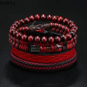 Vintage Style Red Cupid's Arrow Leather Bracelet Set (Unisex) - Multi-Layer Braided Wristbands