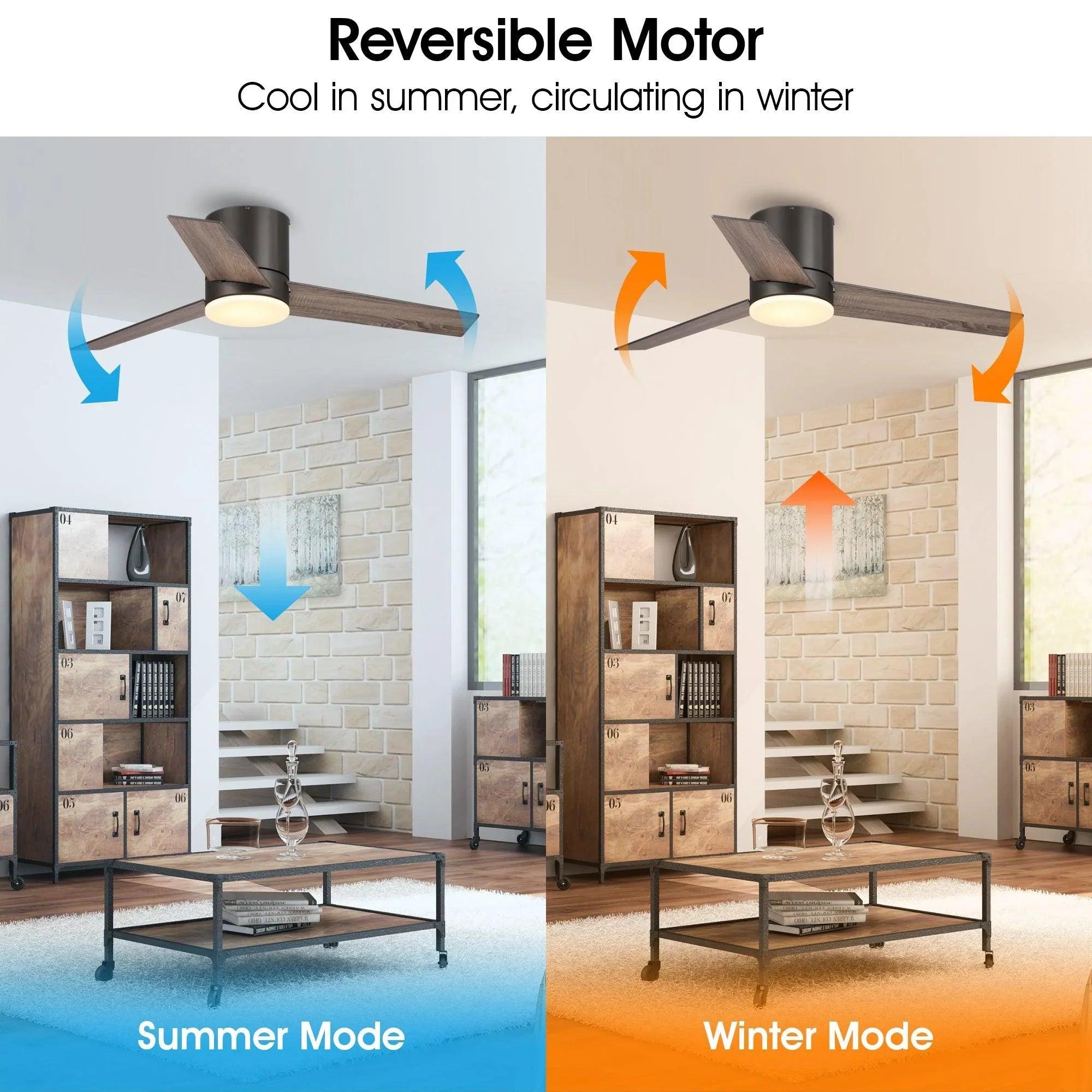 48" Kielah Farmhouse Flush Mount Ceiling Fan, Reversible Blades with LED Light & Remote Control