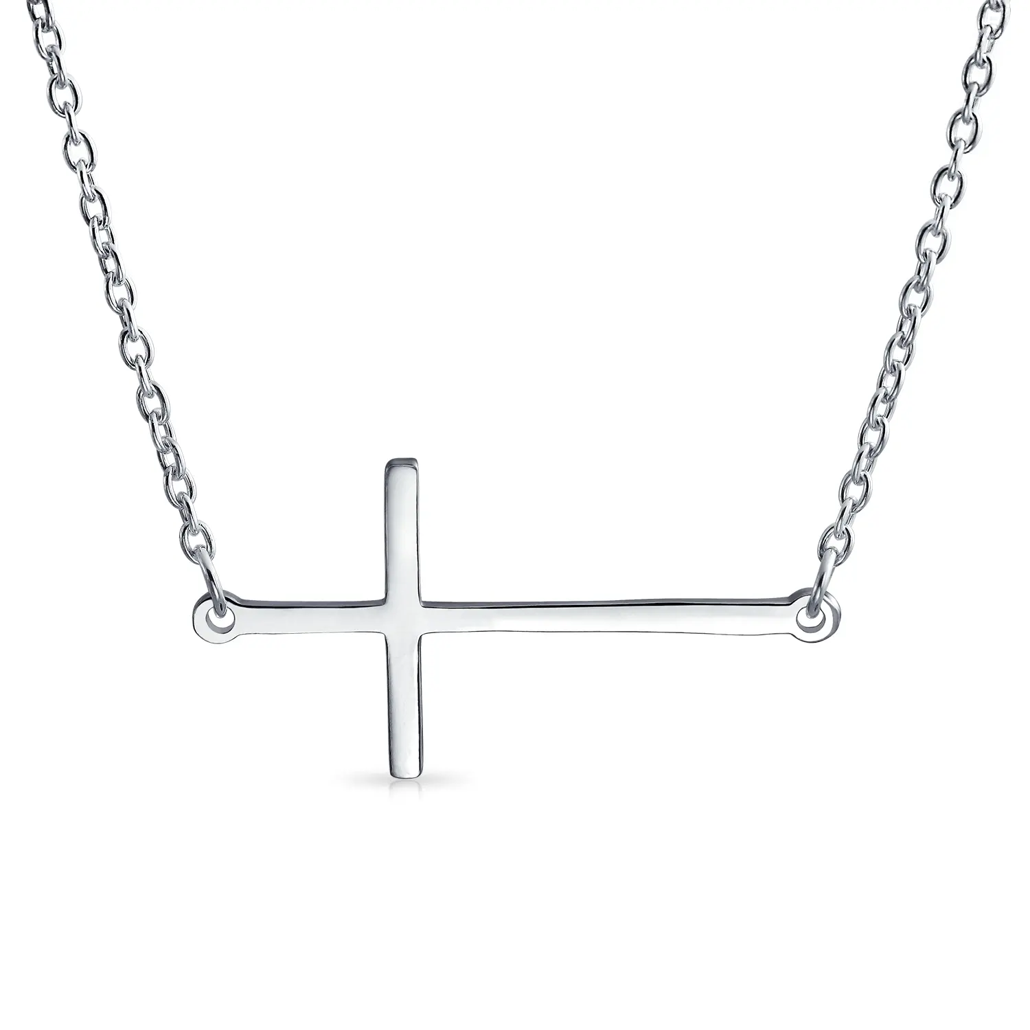 Religious Sideways Cross Silver Necklace Pendant .925 Sterling Silver 16"