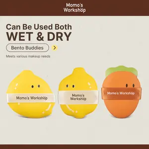 Momo’s Workshop Bento Buddies Geego 、Dual-Use PU Beauty Sponge with Lychee Leather Handle、 16mm Hydrophilic Sponge for Foundation Coverage、Dry/Wet Application、2pcs& Storage Case