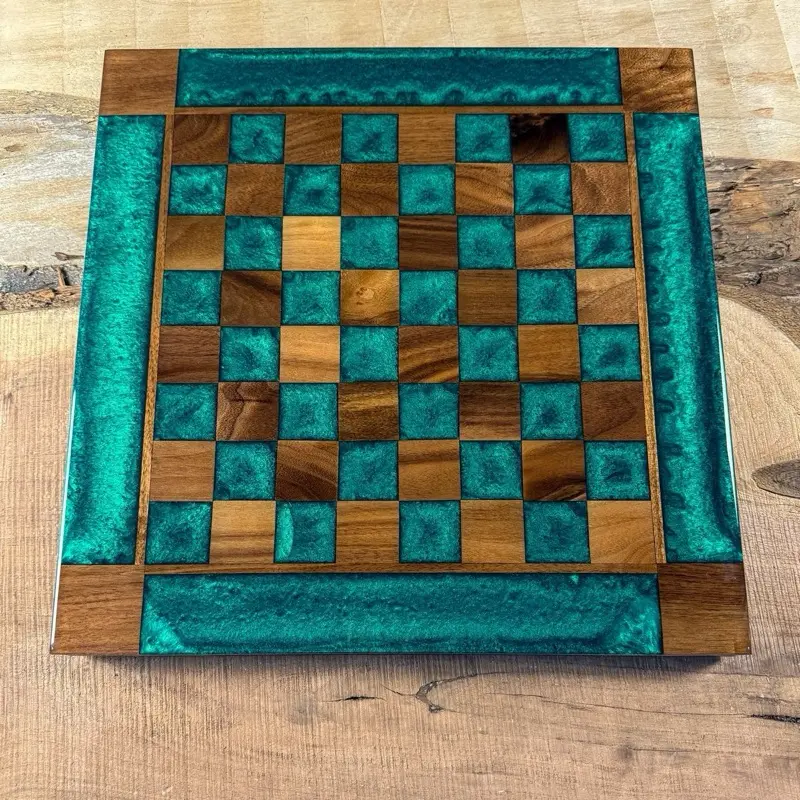 Emerald Green Black Walnut Chess Board (INCLUDES PIECES)