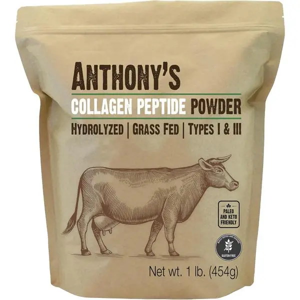 Anthony’s Collagen Peptides Powder, Grass-Fed Hydrolyzed Collagen, Unflavored, Non-GMO, Keto & Paleo Friendly, 1 lb