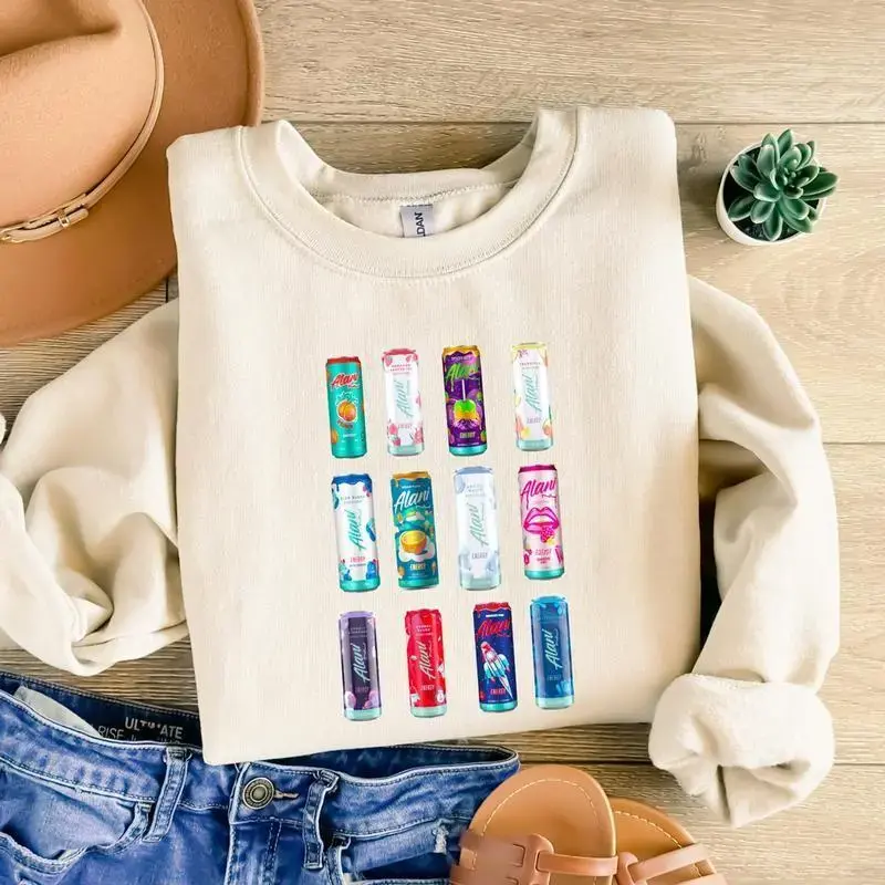 Women's Alani Flat Fit Cotton Hoodie-Sweatshirt - Casual Short Sleeve Round Neck Spandex Top for Summer, Soft Gift for Soft Drink Lovers, Streetwear, T-Shirt, Chinese New Year, Valentines Day