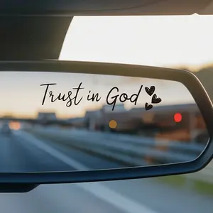 Mirror sticker, "Trust God" heart-shaped inspirational car mirror sticker - semi-matte, self-adhesive, suitable for glass surfaces and religious themes, Sticker for cars