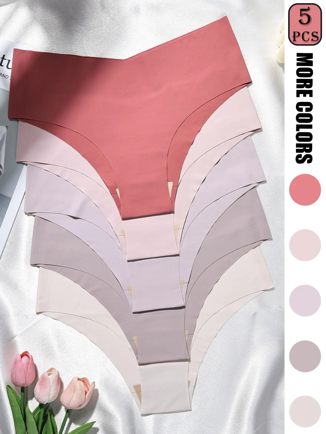 5 Pack Women's Seamless Design Basic Low Rise Panties V-Cut Gusset Soft Nylon Spandex Blend 5+ Colors No Show Invisible Smooth Comfort Fit for Daily Wear Underwear