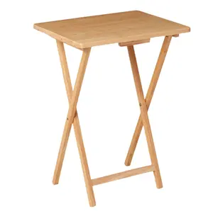 Natural Rubberwood Folding TV Tray Table Indoor Use 19 x 14.5 x 26 Compact Design for Living Room