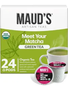 Maud's Organic Matcha Green Tea Pods, 24 ct, Recyclable Single Serve Tea Pods – 100% Gourmet Blended Tea Leaves, Compatible with Keurig K Cups Maker