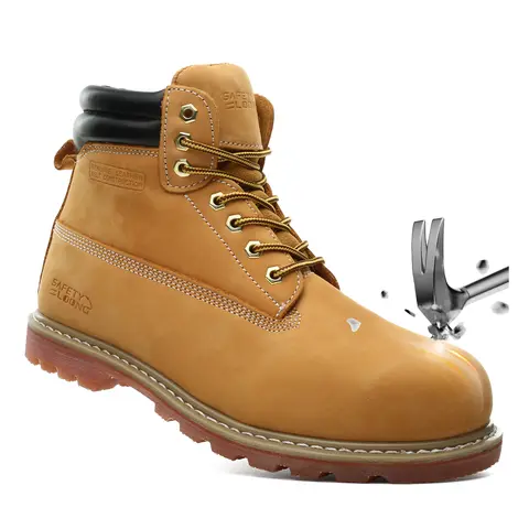 SAFETY LOONG Men's Chic Vintage Top-Grain Leather 6-in Steel Toe Round Toe Lace-Up Workboots - Water-Repellent, Non-Slip, Impact-Safe Men's Shoes for Warehouse Use, Security & Utility Footwear