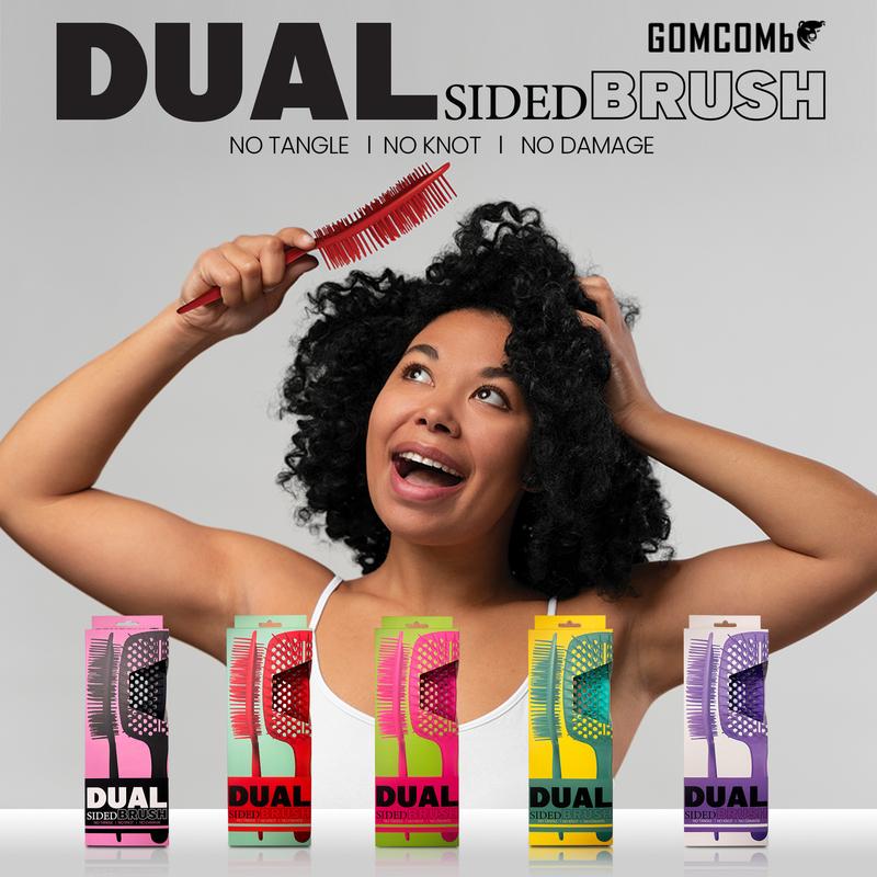 H2PRO GOMCOMb Dual Sided Hair Brush GBB001 - Long & Short Bristle Design for Professional Styling - Snag-Free Detangling for All Hair Types - Curved Design for Comfort & Vented for Fast Drying