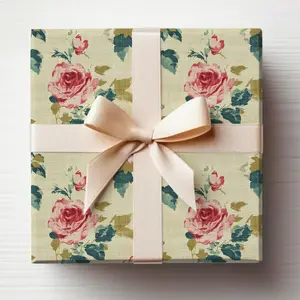 Burlap Wrapping Paper Vintage Roses Wrapping Paper Roll Antique Rose Gift Wrap Roll Shabby Chic Rose Antique Wrapping Paper Pink Roses