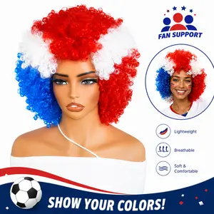 Soccer Fan Party Wig 2026 Short Synthetic Curly Wig For Festive Events And Celebrations Game Day Wig | Adult Gear for USA, Mexico, Argentina, Brazil, France, the Netherlands, England, Portugal, Canada, Germany, Belgium, and Spain