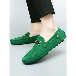 Men's Casual Solid Color Buckle Decorated Loafers, Fashionable Square Toe Slip-on Shoes, Suitable for Daily Wear, Lightweight, Breathable and Comfortable Men's Moccasins