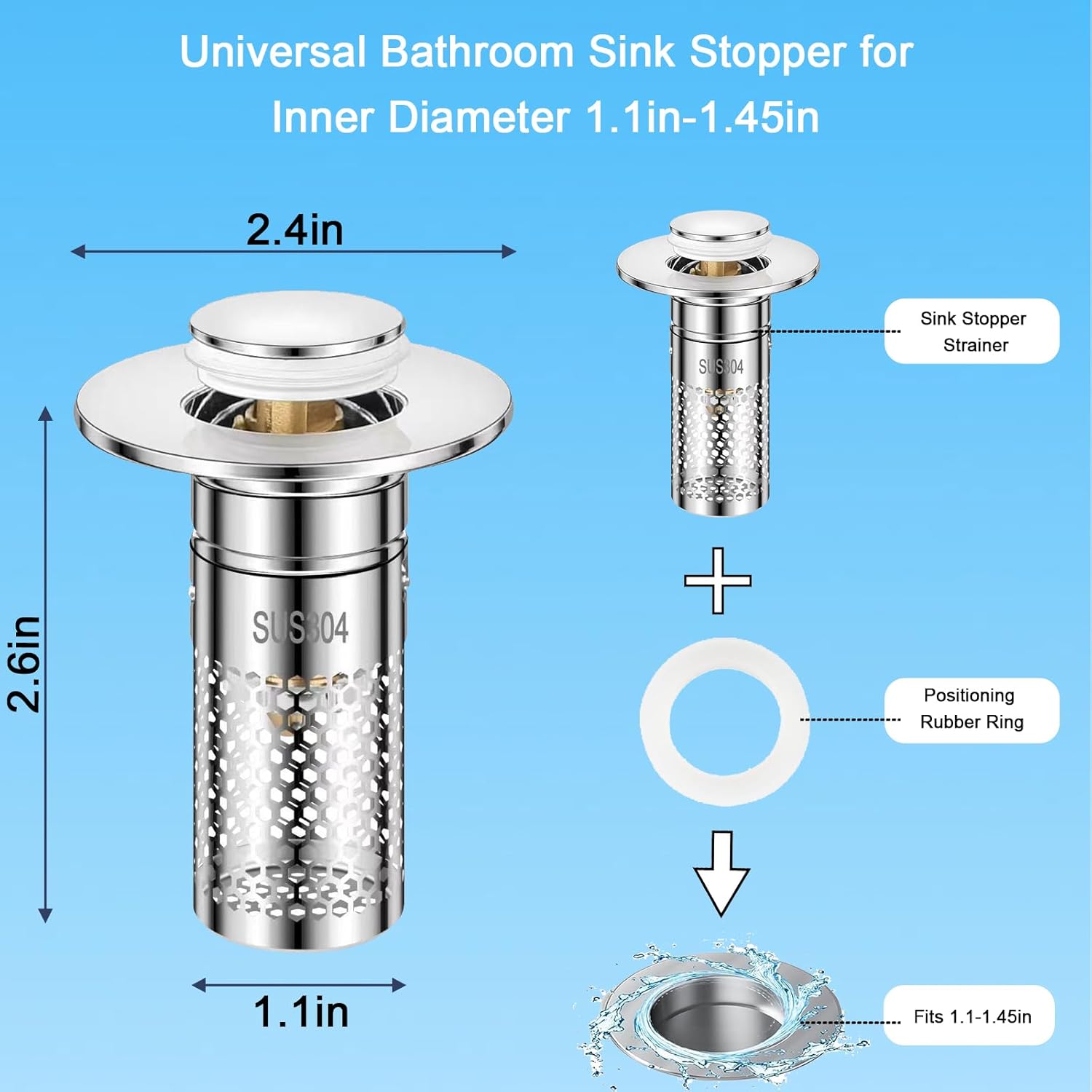 Upgrade Bathroom Sink Stopper HairCatcher, Universal Pop Up Sink Drain Filter withStainless Steel Filter Basket, Bathroom Sink Drain Strainer Brass Construction Rubber Shower
