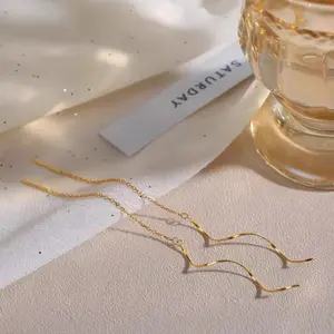 Gold-Plated Stainless Steel Spiral Threader Earrings - Elegant and Luxurious Women's Jewelry Gift