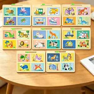 Four-In-One Wooden Puzzle Set, Colorful Animal Educational Puzzle, Dual-Sided Parent-Child Puzzle Board, Brain Training Game for Kids Ages 3-6