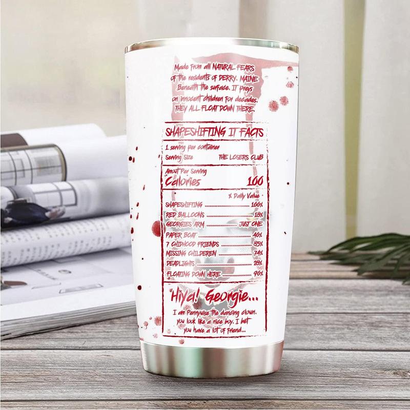 Pennywise IT Tumbler, We All Float Horror Movie 20oz Tumbler, Spooky Season Coffee Mug for Horror Fans, Scary Travel Cup with Lid, Gift for Halloween