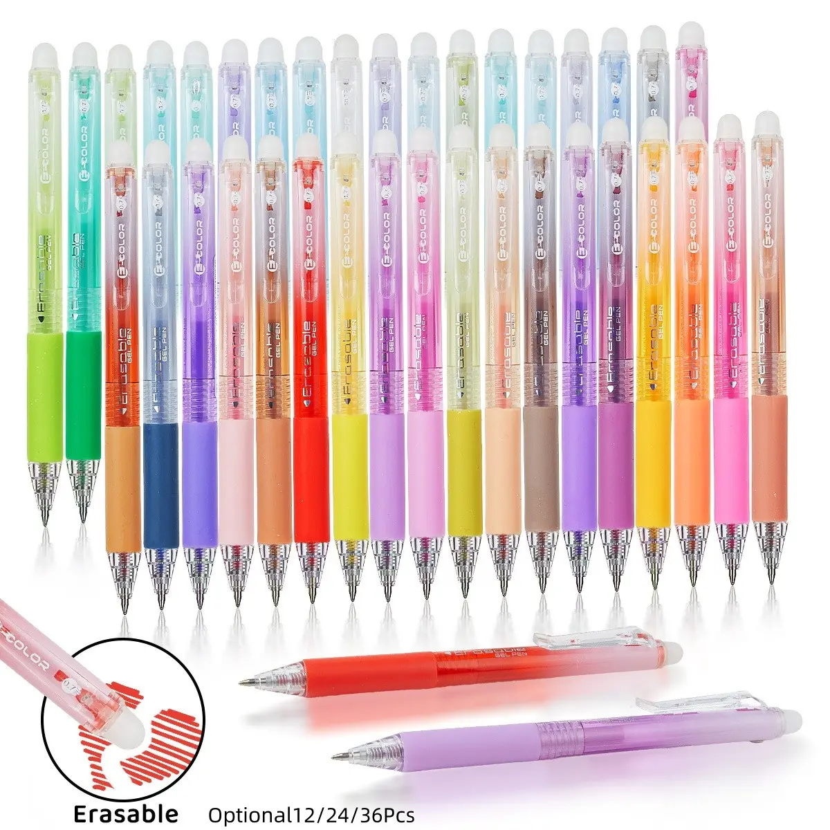 12/24/36 Colors,Colorful Erasable Gel Pens with Eraser,Aesthetic Gel Pens,0.7mm,Retractable Gel Ink Pens,Assorted Colors Fine Point Pens for Drawing, Writing,Planner at School