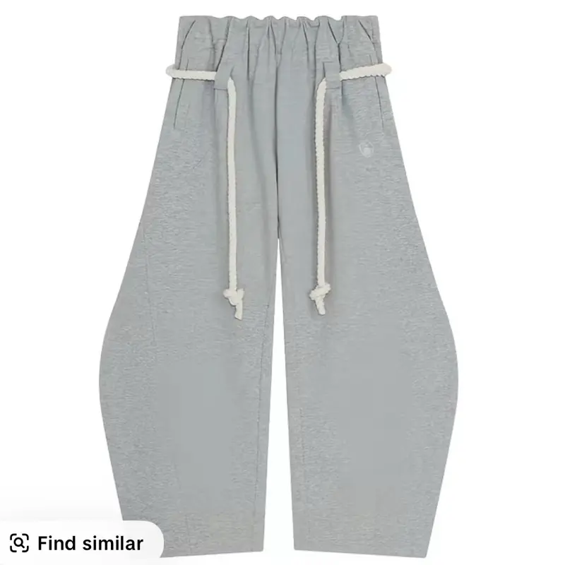 Aelfric Eden Baggy Wide Leg Pants for Women Casual Elastic Waist Lantern Style in Gray with Drawstring Detailing