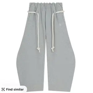 Aelfric Eden Baggy Wide Leg Pants for Women Casual Elastic Waist Lantern Style in Gray with Drawstring Detailing