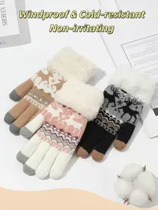 Christmas Deer Gloves, Cute Fleece Lined Thick Warm Touchscreen Anti-Cold, Suitable for Sports Daily Casual Use Winter Gloves