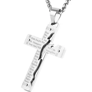 Men's Stainless Steel  Christ Crucifix  Lord's Prayer Pendant Necklace