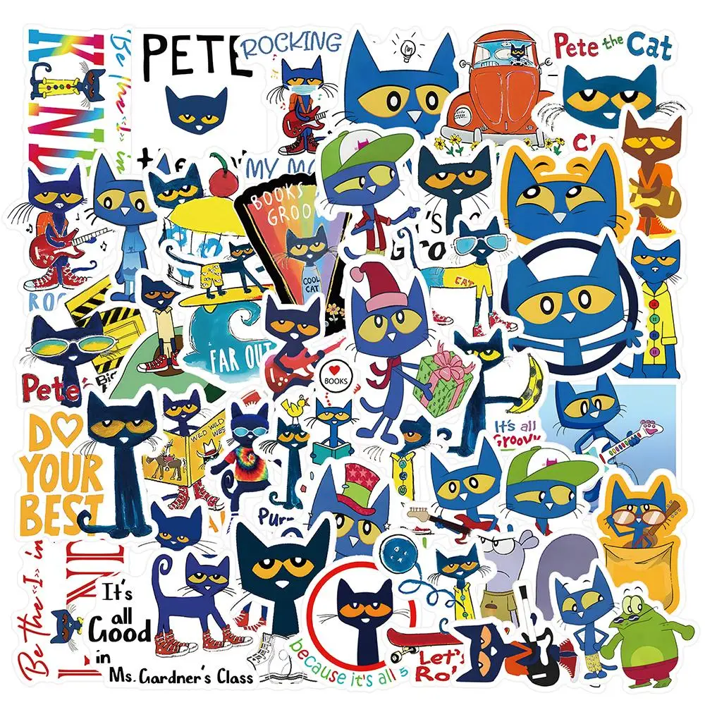 Cartoon Cat Pattern Sticker, 50pcs/set Cute Cartoon Cat Graffiti Sticker, Waterproof Self Adhesive Decor Paper for Gift Greeting Card Water Bottle Lap