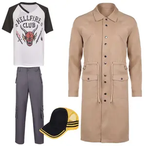 Dustin Henderson Cosplay Costume Disguise for Men Jacket Coat Pants Baseball Cap Set Roleplay Outfits Halloween Carnival Suit
