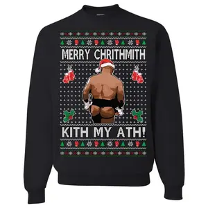 Merry Chrithmith Kith My Ath! | Ugly Christmas Sweater | Mike Tyson Funny Christmas Sweater | Holiday Crewneck Sweater