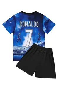 25/26 Kids Sports Set, Boys Girls Breathable, Madrid 7 Fan Football Gear, Training & Casual Wear, Short Sleeve and Shorts Kit