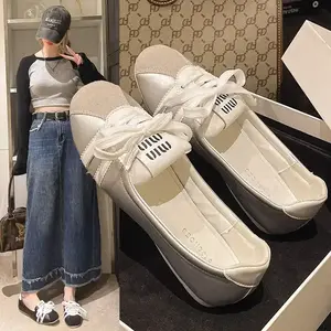 Ballet Sneakers Women Flat Breathable Slip-On White Shoes Footwear Girl Slipon Pedal Parent Bedroom Active